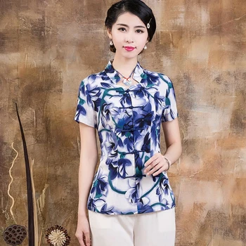 

Cotton Linen Short Sleeve Elegant Chinese Women's Traditional Blouses Shirts Festive Clothing Tops M L XL XXL 3XL 080508