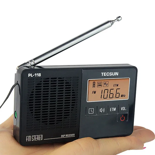 

Tecsun PL-118 Mini-size Featherlight Digital PLL Synthesized & DSP (Digital Signal Processing) PL118 FM Clock Radio with ETM
