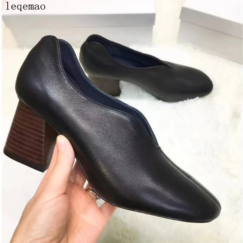 

2018 New Spring Fashion Genuine Leather Women Pumps Sexy ladies High Heels Luxury Brand Woman Strange Medium Shoes Size 34-40