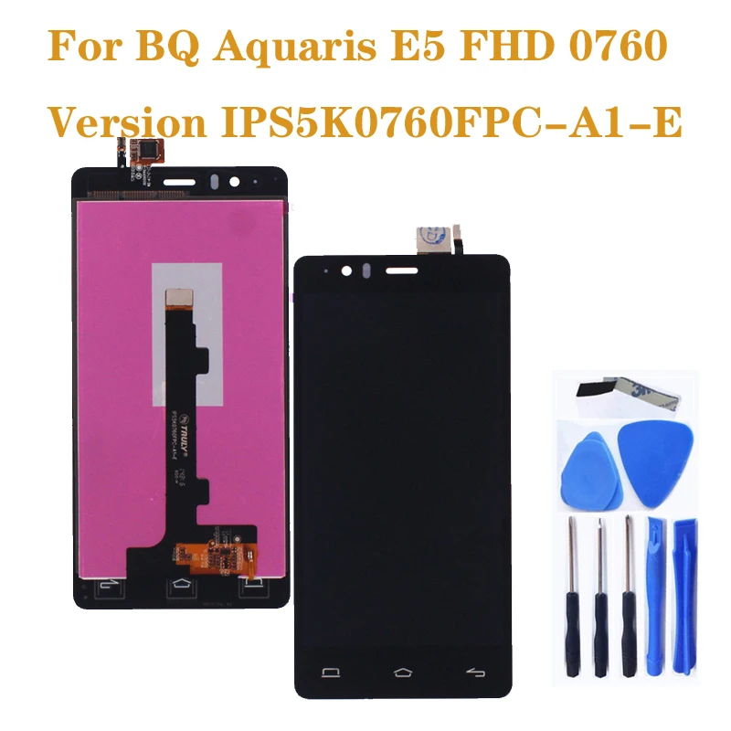 

100% new For BQ Aquaris E5 0760 LCD display + touch screen digital converter replacement E5 FHD LCD Version TFT5K0760FPC-A2-E