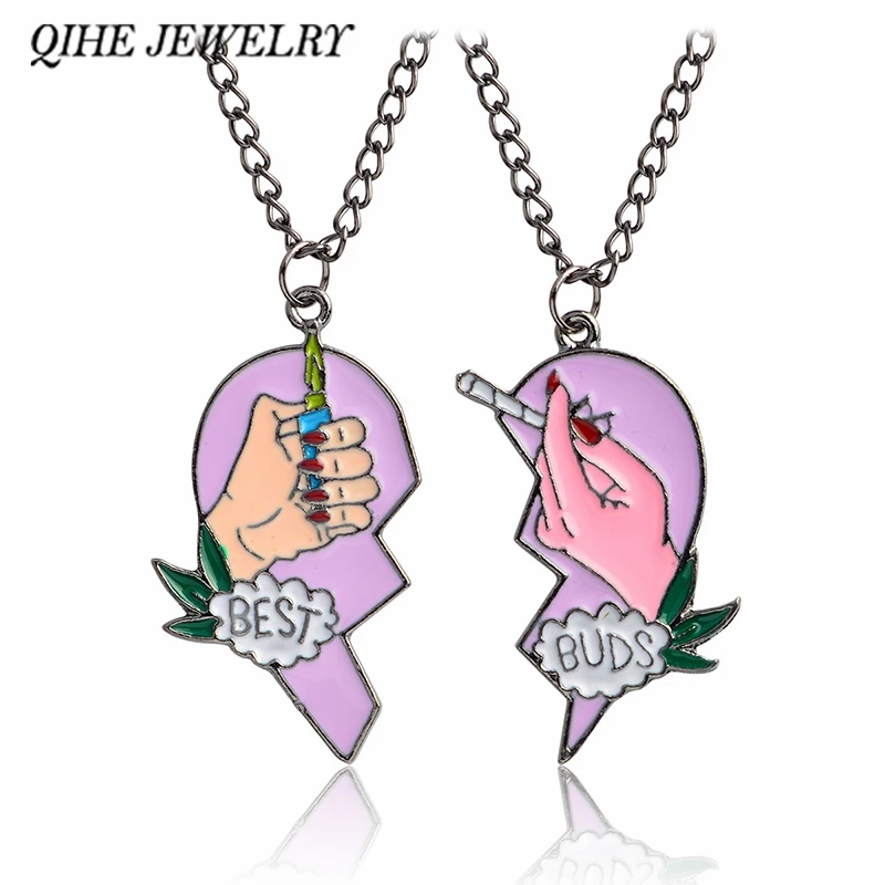 

QIHE JEWELRY Best friends necklace Best buds cigarettes and lighters heart puzzle pendant necklace BFF jewelry BFF necklace