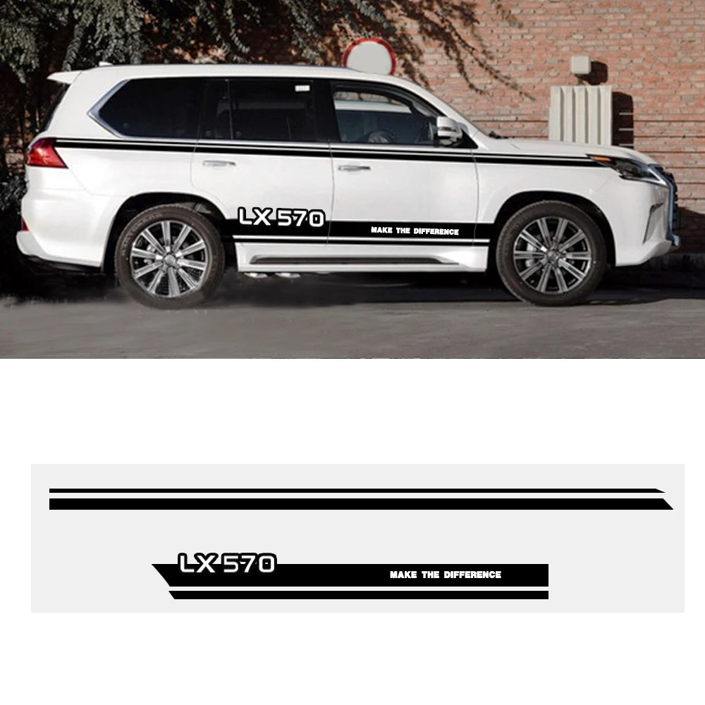 DIY пользовательские кузова в полоску Стикеры s для Lexus LX570 две стороны тела наклейка логотип Стикеры украшения наклейки Racing Стикеры 200 см - Название цвета: Black