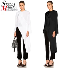 2016 European Women Black White Chiffon Blouse Shirt Long Sleeves Split Summer Autumn Elegant Feminine Shirts chemise femme 1695