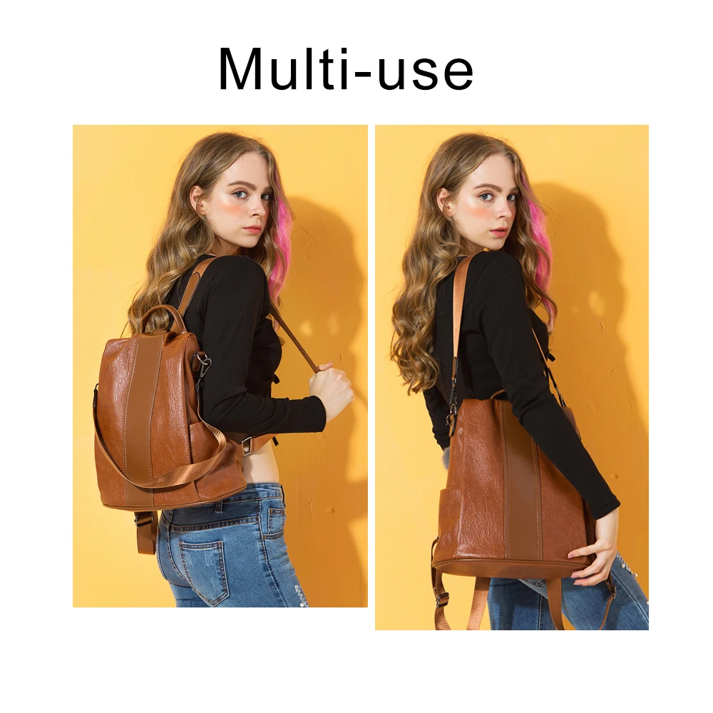  HERALD FASHION Quality Leather Anti-thief Women Backpack Large Capacity Hair Ball School Bag for Te - 32895768593