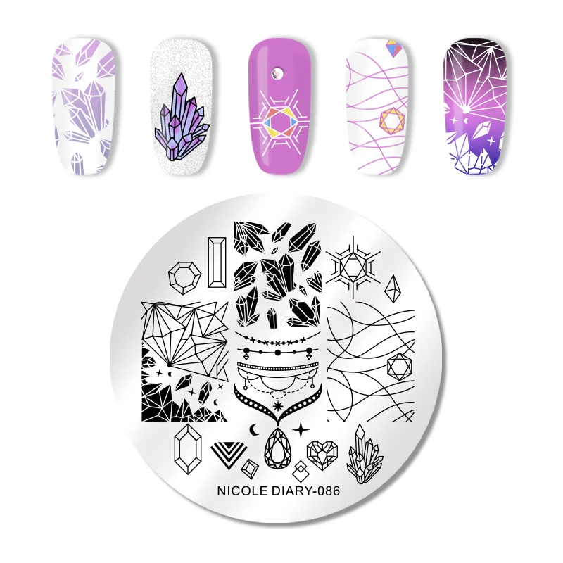 

NICOLE DIARY Nail Stamping Plates Round Stainless Steel Flowers Geometric for Stamping Polish Nail Art Stamp Templates Tool