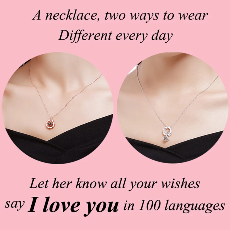 

925 Silver Trendy Projection 100 Languages I Love You Pendant Necklace For Women Romantic Love Memory Charm New Arrival 2018 HOT