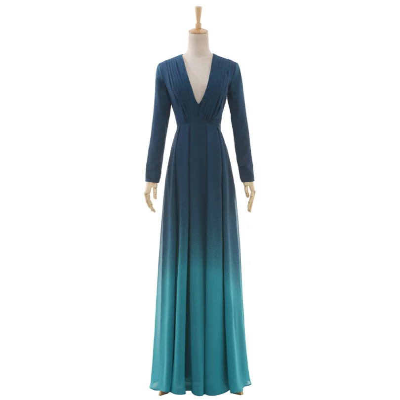 2016 Ombre Dress Long Prom Dresses Vestidos Long Sleeve Gradient Ombre ...