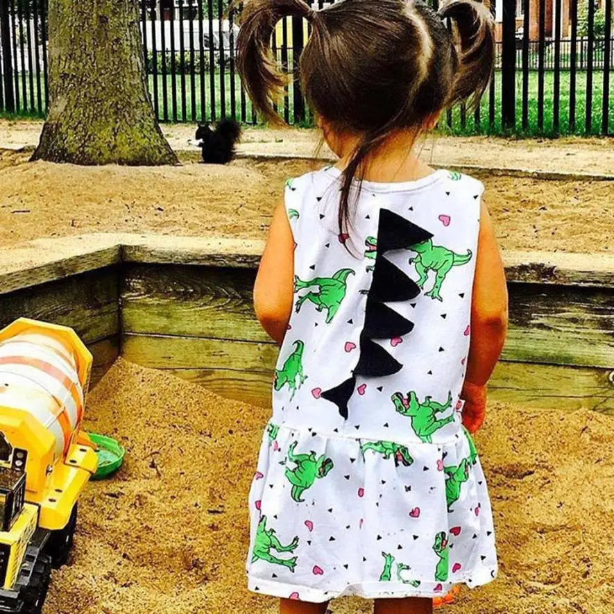 Новое Стильное платье для маленьких девочек одежда в полоску с объемным принтом динозавра Детские платья для девочек, детская одежда