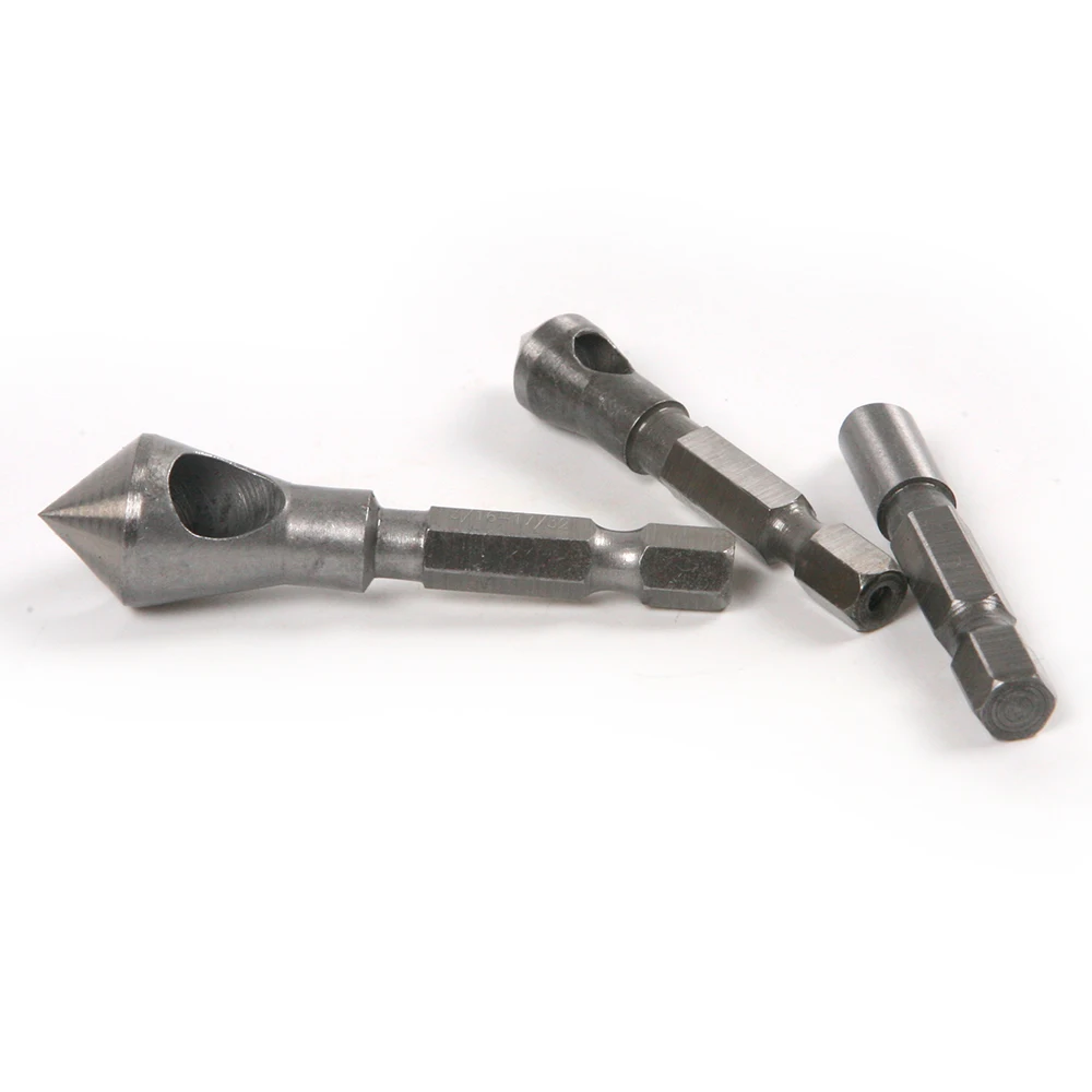 Fixmee 3pc Countersink Deburring Tool Set Drill Bits 1/4" Hex Shank