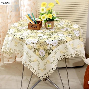 

vezon Design Spring Elegant Floral Full Embroidery Table Runner Decoration Flag Cover Flower Yellow Cutwork Embroidered Cloth
