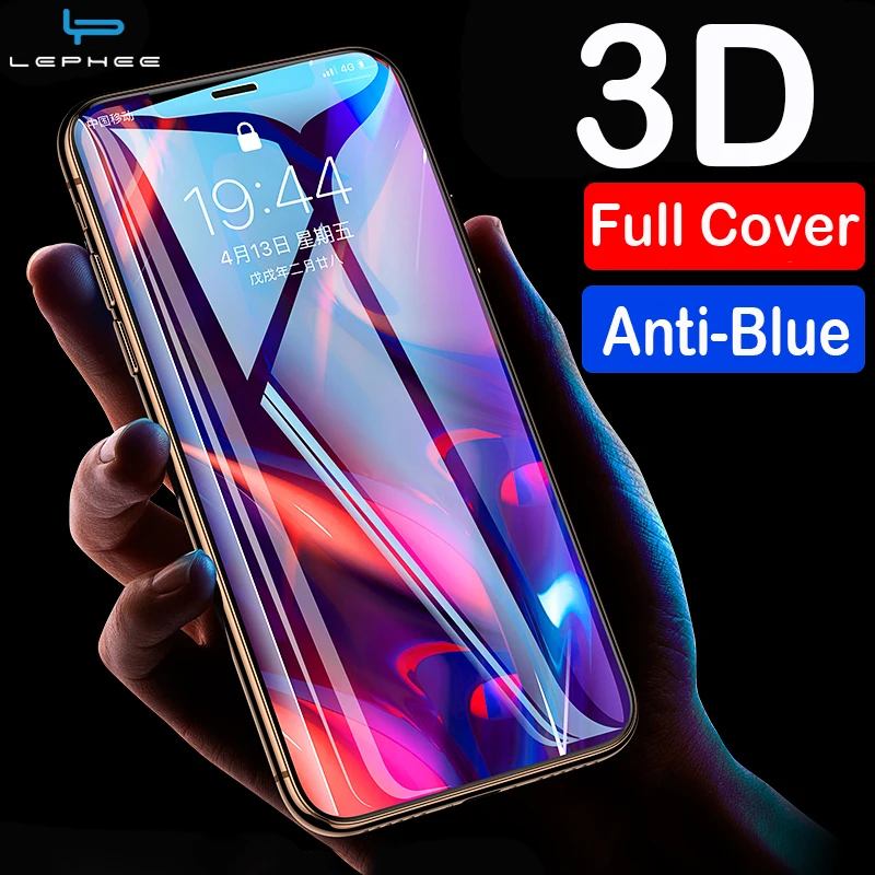 

Tempered Glass On the for iPhone X Screen Protector for iPhone XS MAX XR X S Glass 3D Soft Edge Anti Blue Light Full Cover Film