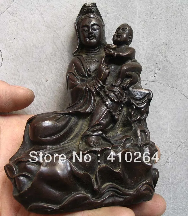 

0116P [old craft ] Fast shipping Can collections "GUANYINSONGZI" Buddha kid bronze Statue (A0314)