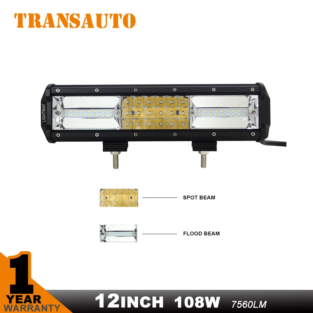 

TRANSAUTO 12 inch 162W Tri-row Led Light Bar Work Light Combo Beam for 12v 24v ATV SUV 4WD 4X4 Boat Truck Car Headlight