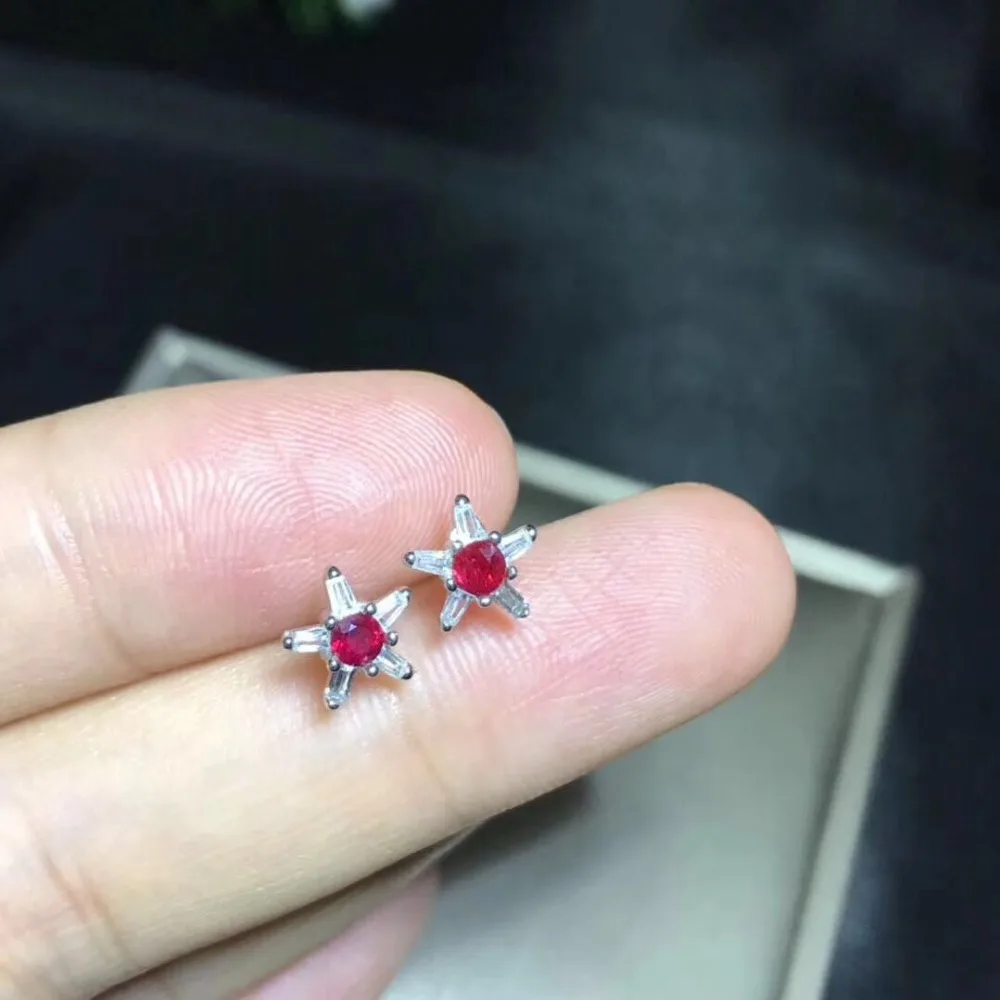 Женские серьги гвоздики из серебра 925 пробы с рубинами|Серьги-гвоздики| |