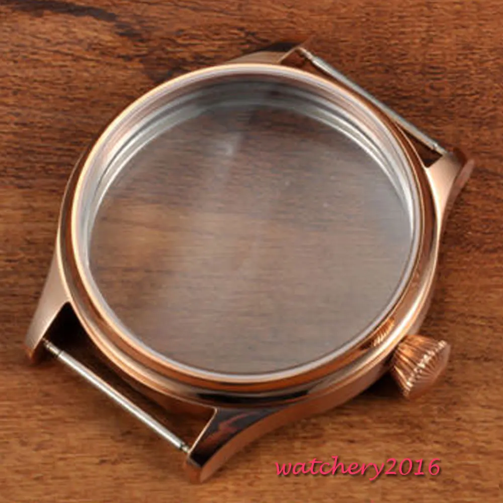 

44mm Corgeut stainless steel polished rose golden plated case fit eta 6497 6498 movement Watch Case