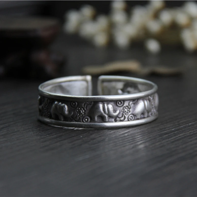 

Handmade 999 sterling silver bracelets width 15mm bangles ladies models retro opening small elephant Thai silver bracelet bangle
