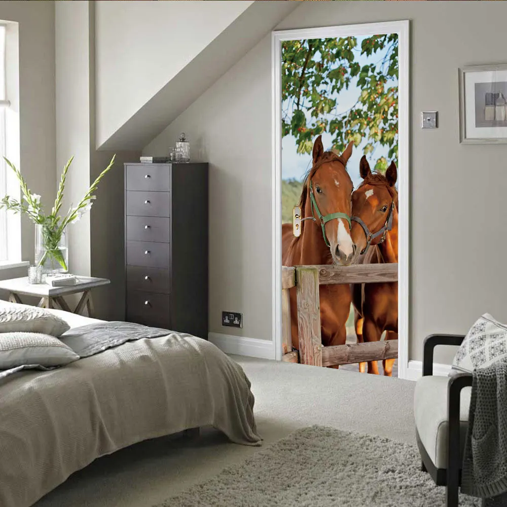 Нежная лошадь DIY 3D креативные настенные наклейки для гостиной спальни домашний декор плакат ПВХ самоклеющиеся водонепроницаемые наклейки на дверь