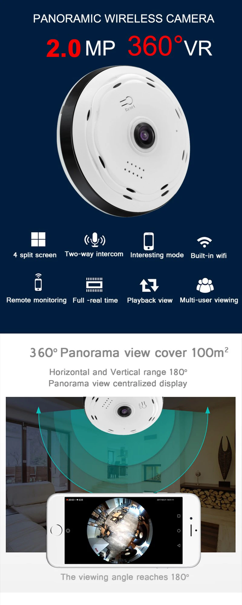Panoramic 360 Degree 3D VR 1080P HD Wifi Smart Camera with Full View Fisheye Lens Night Vision & 2 Way Audio Intercom Free APP_15