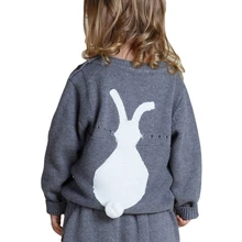 INS/свитера для маленьких мальчиков и девочек, Новые популярные пуловеры с вышитым Кроликом, белая и серая осенне-зимняя одежда для 12 мес.-5 лет, GW55