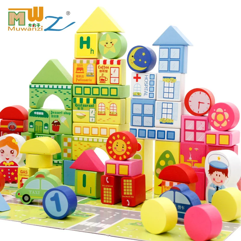 

Infant Shining Building Blocks to Study the Urban Traffic 160Pcs Wooden Blocks Educational Toys For More Than 3 Years Old