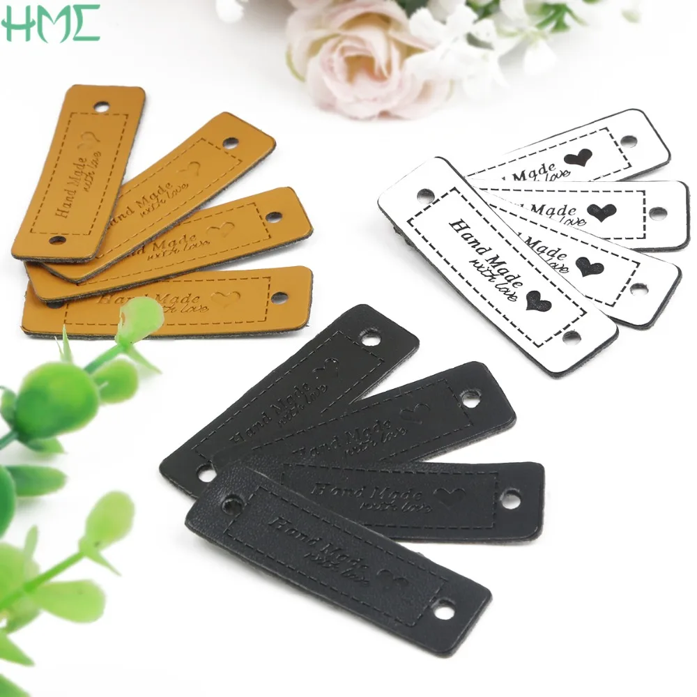 

12pcs/lot PU Hand Made with Love Leather Flag Labels For Shoes Sewing Jewelry Making Handmade Accessories Clothes Garment Tags