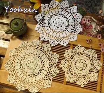 

HOT handmade Round lace cotton table place mat pad Cloth crochet placemat cup mug Christmas tea coffee coaster pot doily kitchen