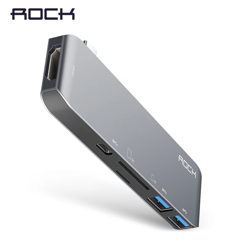

ROCK 6 in 1 Usb Hub All in 1 Converter USB-C to HDMI 4K SD TF Card Reader for MacBook Huawei Type C HUB USB 3.0 5Gbps Aluminum
