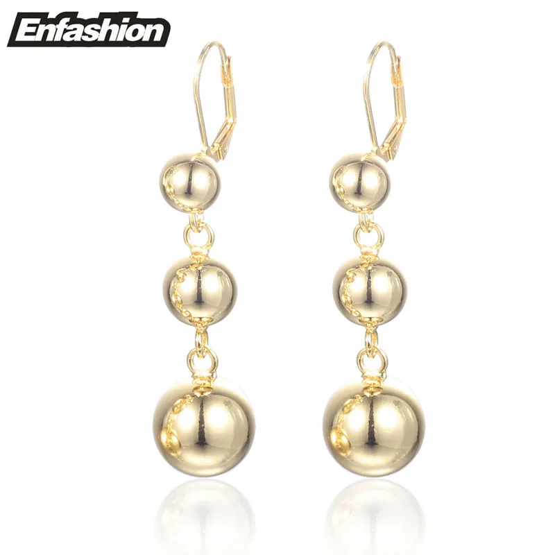 Enfashion Triple Dot Ball Drop Earrings Rose Gold color Long Earring