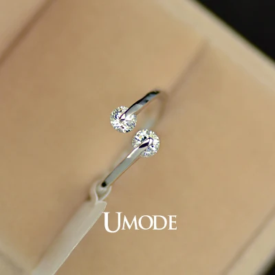 UMODE Кольца для помолвки с покрытием из белого золота и 2 фианитами по 0 25к модный