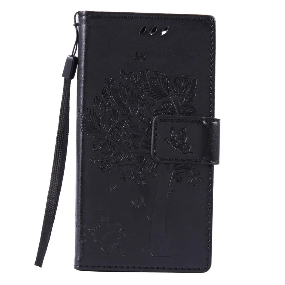 Чехол для sony Xperia M4 Z5 Z3 Mini, кожаный чехол для Fundas Z5 Z3, компактный чехол Z3 Mini D5803 M55W, откидная крышка для телефона с изображением дерева, кошки, D06Z - Цвет: Black