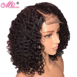 Mshare Короткие вьющиеся человеческие волосы парики бразильский Боб кружева передние человеческие волосы парики для черных женщин 150%