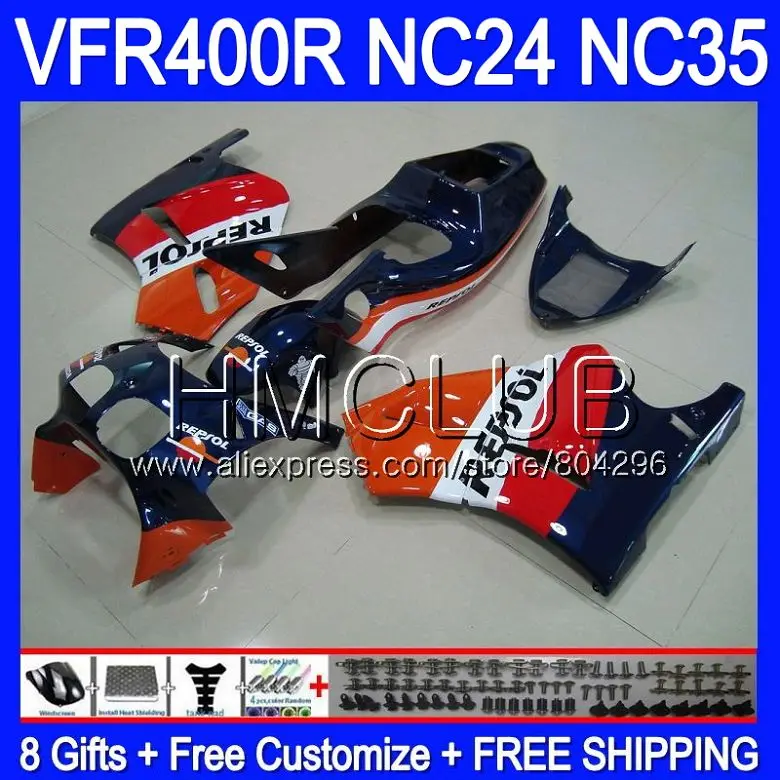 

RVF400R For HONDA VFR400 R NC24 V4 VFR400R 87 88 94 95 96 91HM.9 RVF VFR 400 Repsol blue NC35 1987 1988 1994 1995 1996 Fairing