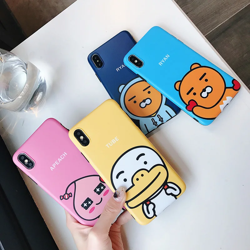 

Soft TPU Case For iPhone 7 Plus Animal Cute Cartoon Phone Cases For iPhone 7 8 X XR Xs Max Cover Capa 3D Relief Yellow Case