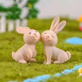 

7 PCS Cute Rabbit Easter Miniature Hare Animal Figurine Resin Craft Mini Bunny Ornament fairy garden supplies
