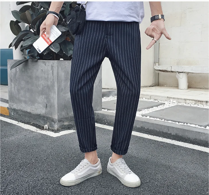 2018 Лето Япония стиль Мужская мода тренд повседневные брюки мужские полосатые печати свободные брюки молодежные популярные тренировочные