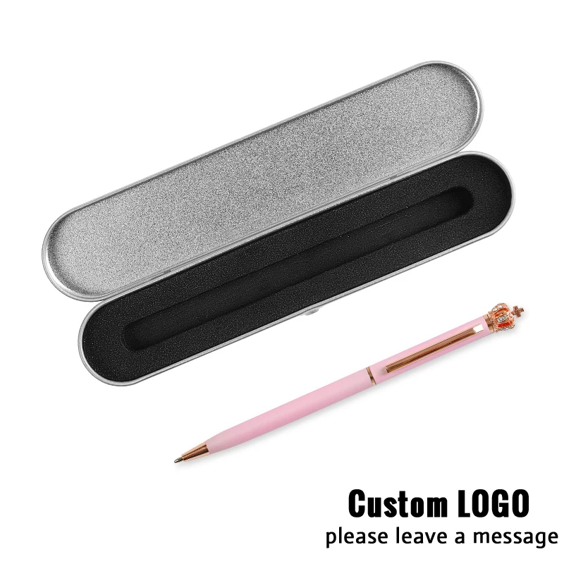 

Engrave Your Name Crystal Crown Ballpoint Pen Metal Students Writing Stationery Pens For Gifts Laser Custom Logo With Gift Boxes