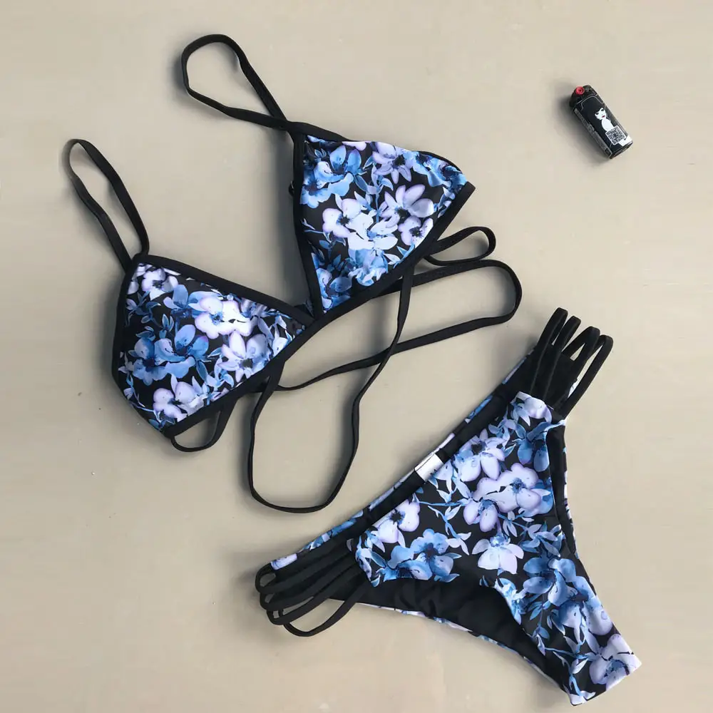2019 Cute Flower String Lass Bikini Suit Padded 5