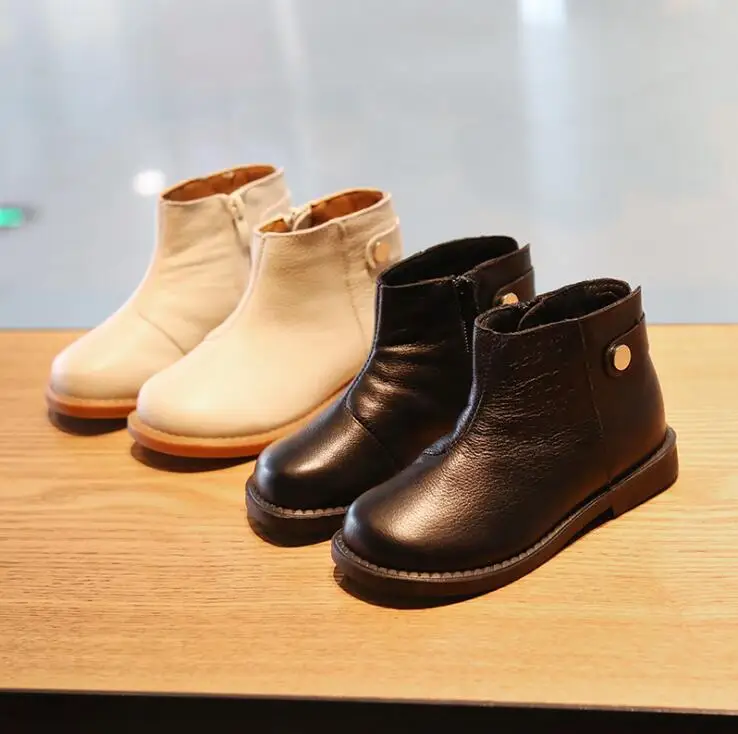 

Autumn and winter new children's booties plus velvet warm girls princess boots soft bottom Genuine Leather Kids Martin boots