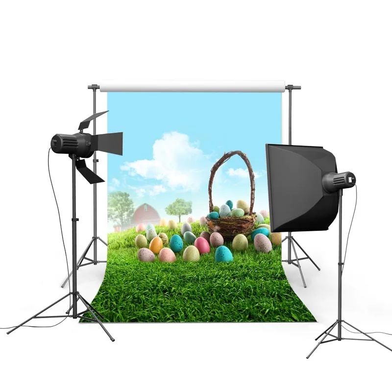 

1.5MX2.2M For children take photos of beautiful flowers and colorful eggs happy Easter printed vinyl background GE-076