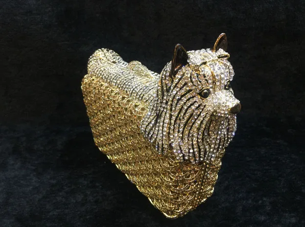 Для женщин золото собака в форме Клатчи мешок серебра бриллиантами свадебные Вечерние сумки Роскошный Кристалл Сумки партия Кошелек с