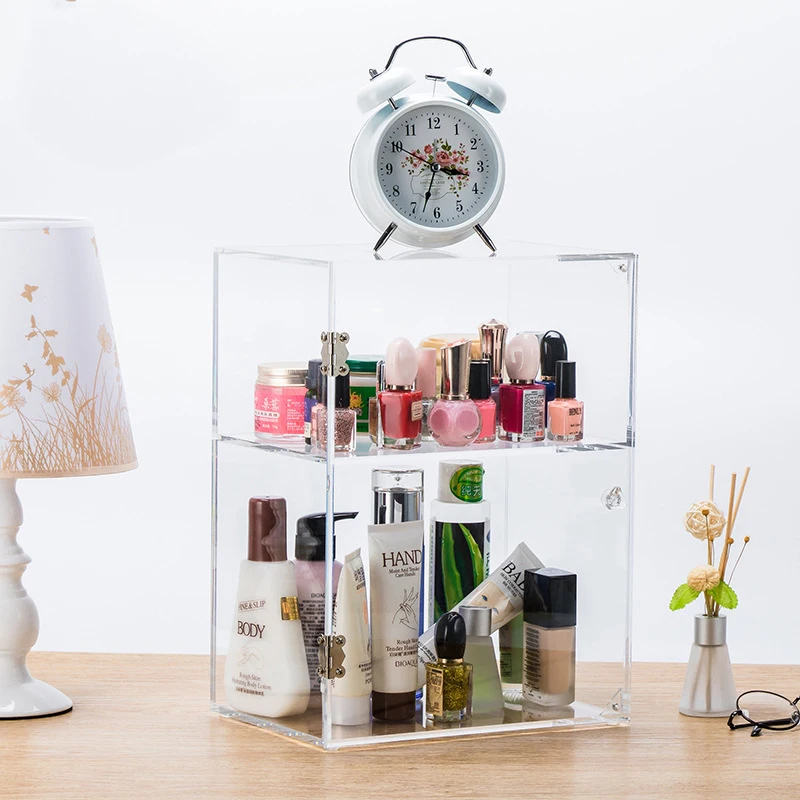 Large Makeup Storage Box Acrylic Cosmetic Organizer Case With Door