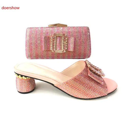 

doershow Nice Looking babypink African Women Matching Italian Shoe and Bag Set Italian Shoe with Matching Bag for Wedding!VG1-37
