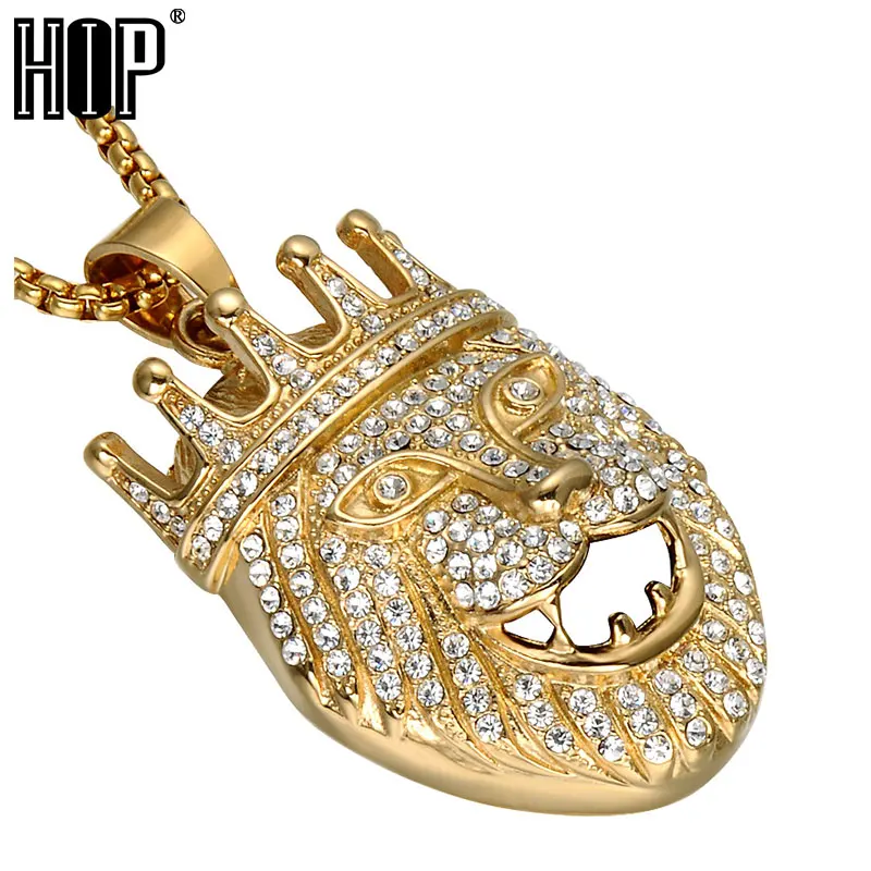 HIP Hop Iced Out Bling Crown Lion Pendant Chain Necklaces & Pendants