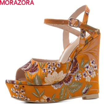 

MORAZORA 2018 new women fashion high heels sandals peep toe wedges shoes buckle summer party shoes prom shoes size 34-41