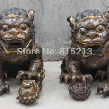 Bi0011785 Китайский Классический Бронза Медь Фэншуй Зло Фу Фу Собака Лев на Бал Пара