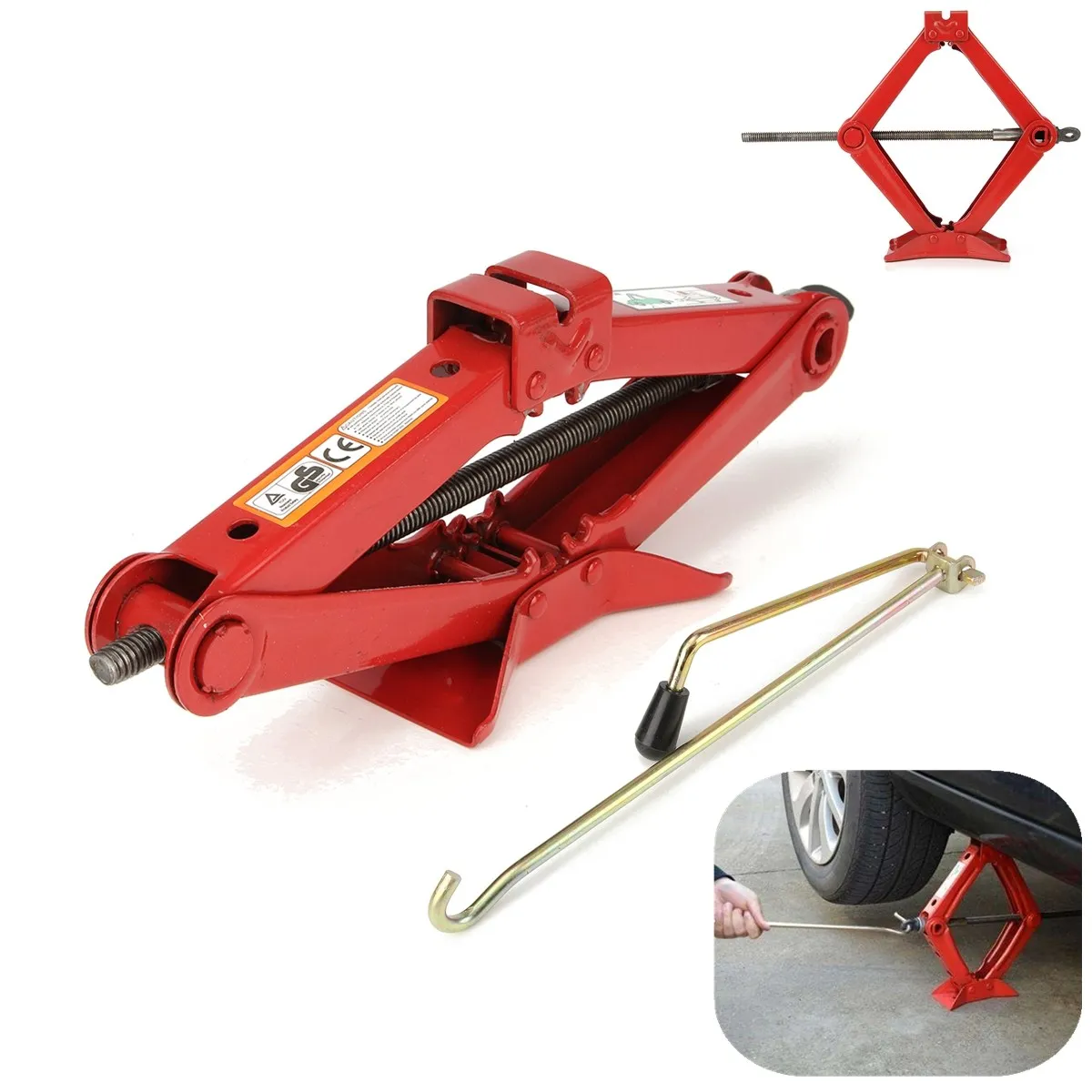 Useful 1.8T Red Heavy Scissor Manual Car Jack Tyre Wheel Replacemet