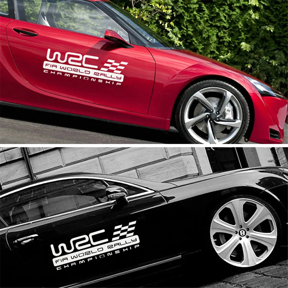 LOEN 2PCS! Waterproof Red Black White Sticker WRC World Rally Championship Sport Racing Car Styling Sticker BlackSilverLaser (1)