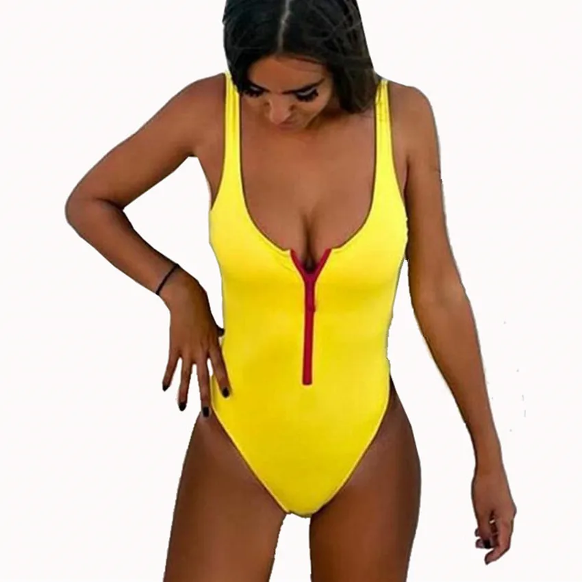 

Summer Women Beach Swimsuit Solid Color Zipper Backless Swimming Suits For One Piece Bathing Suit Swimwear Beach Bodysuit