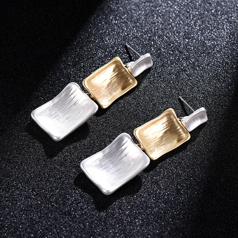 

8Seasons Simple Sliver Gold Matte Texture Big Small Geometric Rectangle Double Colors Drop Earring For Women Fashion Jewelry