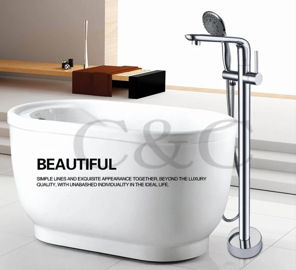 

Bathroom Floor Stand Bathtub Faucet Mixer Set & Hand Held Shower Chrome Solid Brass Wholesale 3 Sets Per Carton 6202